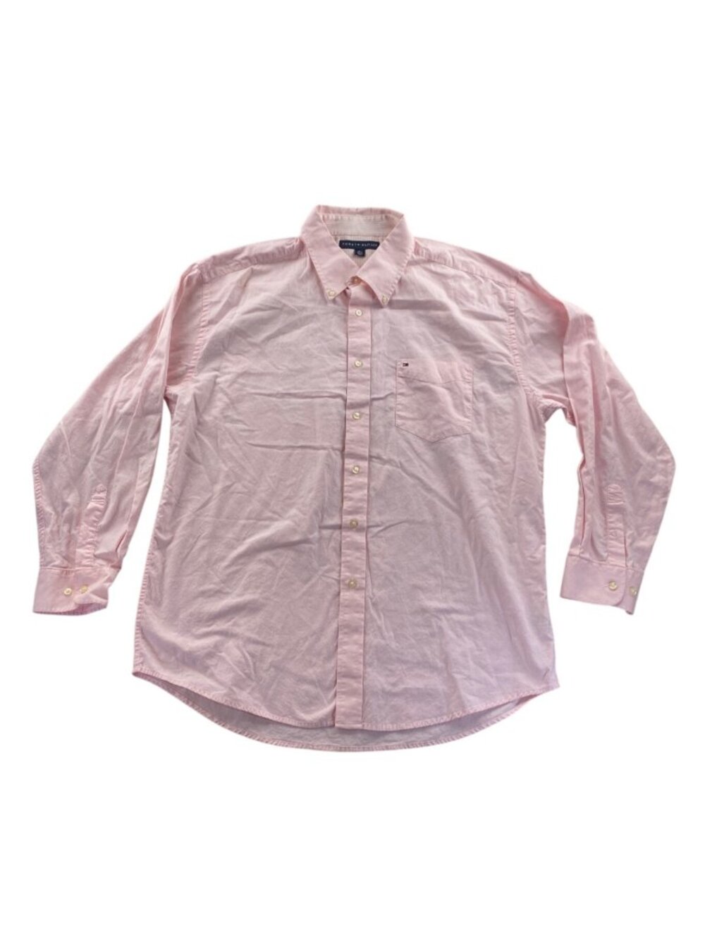 Tommy Hilfiger Men Oxford Shirt Size XL Pink Long Sleeve Button Down Lightweight